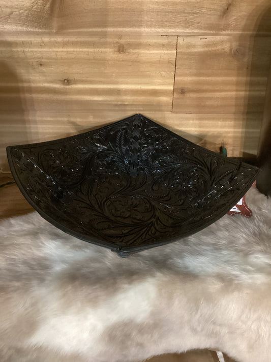 Dark Leather Tooled Basket