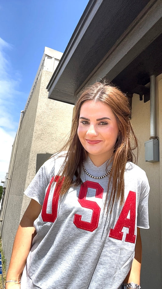 USA Stitch Letter Cutout Shirt