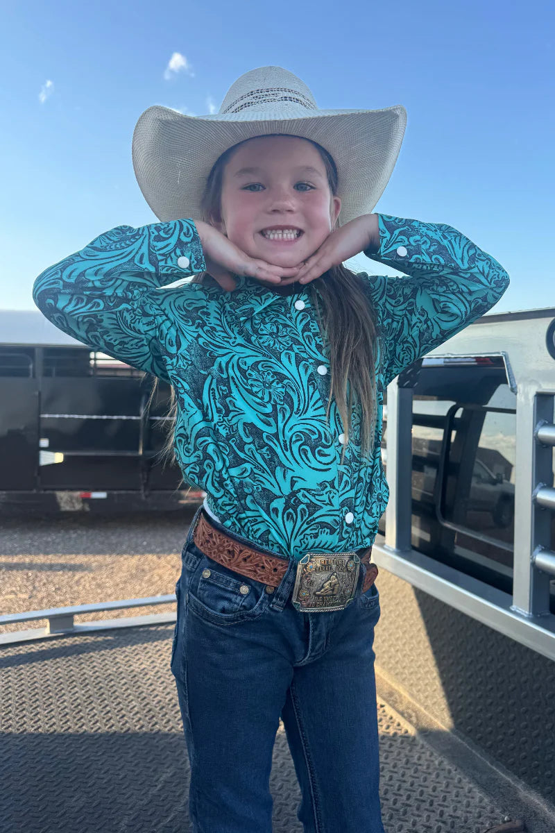 TOOLED IN TURQUOISE BUTTON UP KIDS