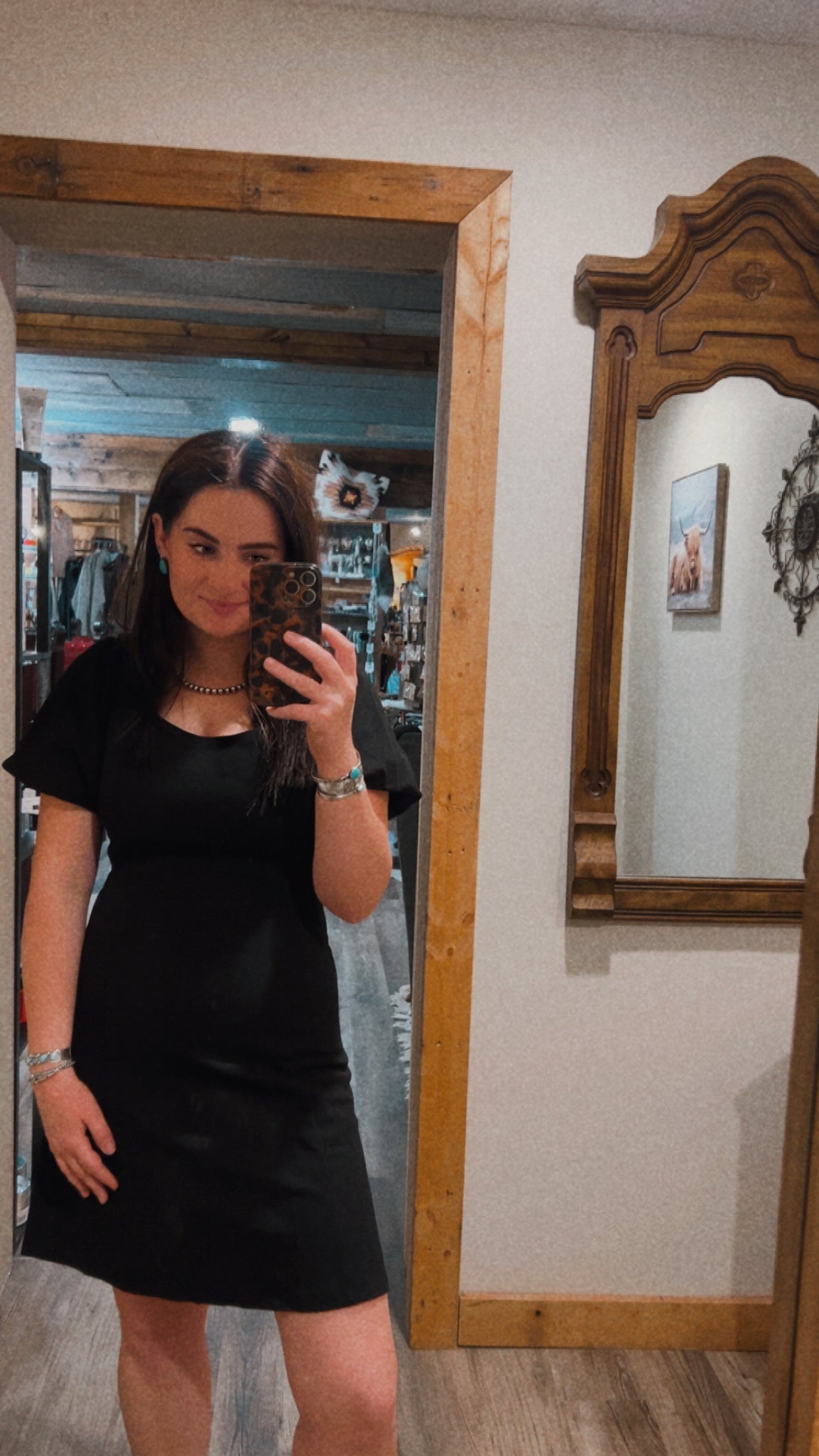 Black Puff Sleeve Square Neck Dress
