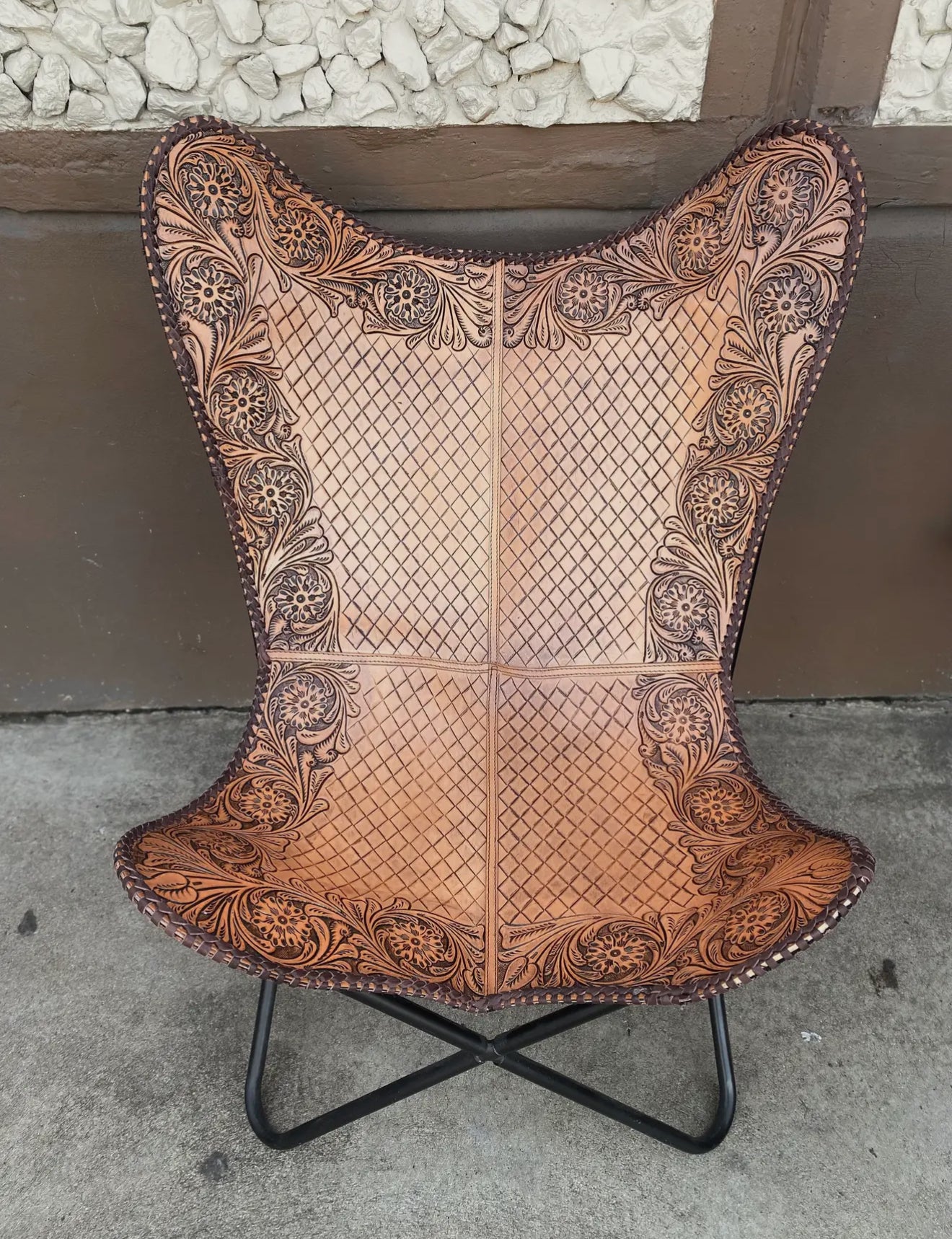 Hand Tooled Leather Butterfly Chair