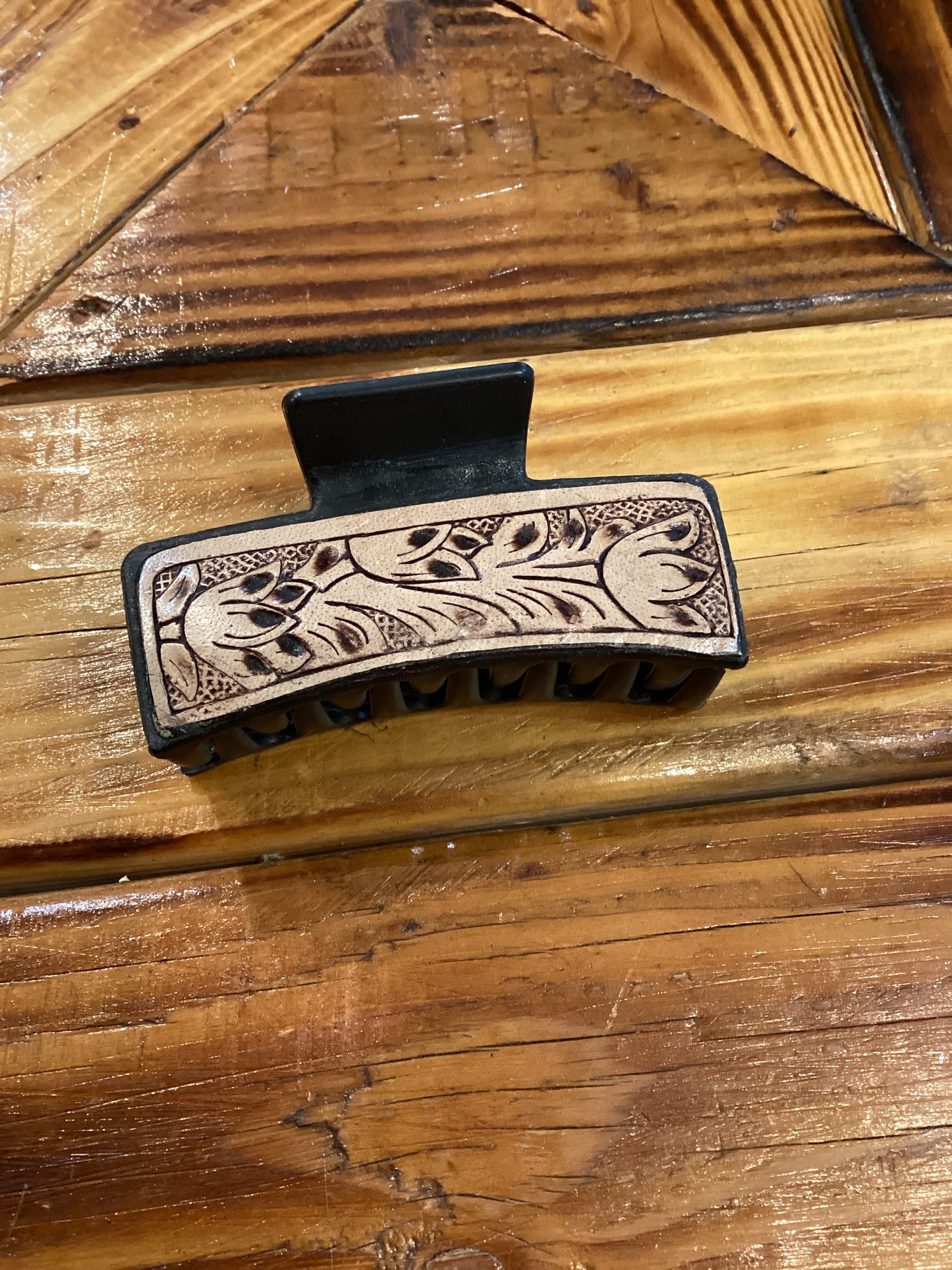 Tooled Leather Hair Claw Clips