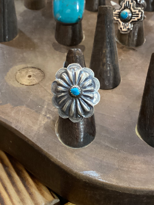 Handmade Joan Begay Navajo Authentic Sterling Silver Concho Ring Sz 8
