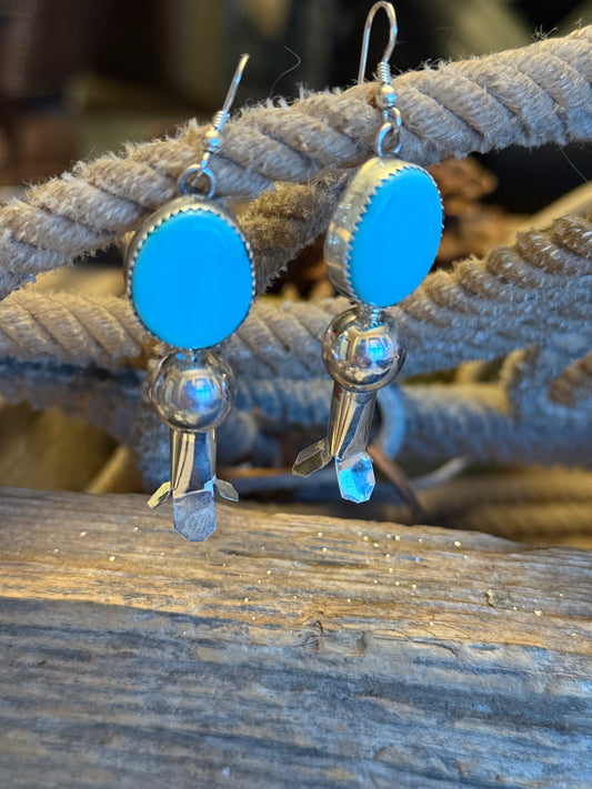 Tia Long Navajo Sterling Silver Kingman Turquoise Handmade Blossom Earrings marked