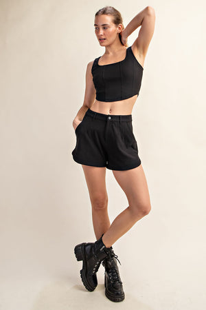 RAE MODE - COTTON STRETCH TWILL SQUARE NECK CROP TOP