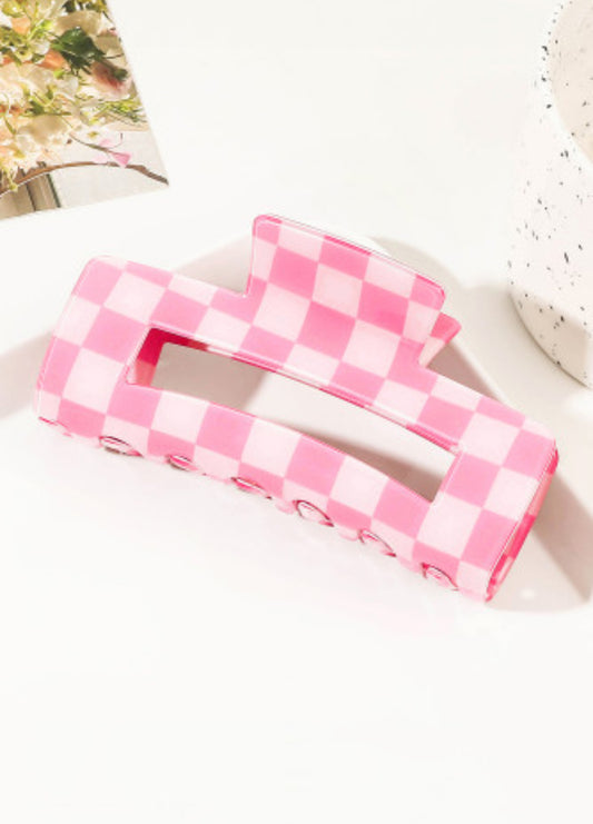 Sachet Pink Checkered Print Hollow Out Hair Clip