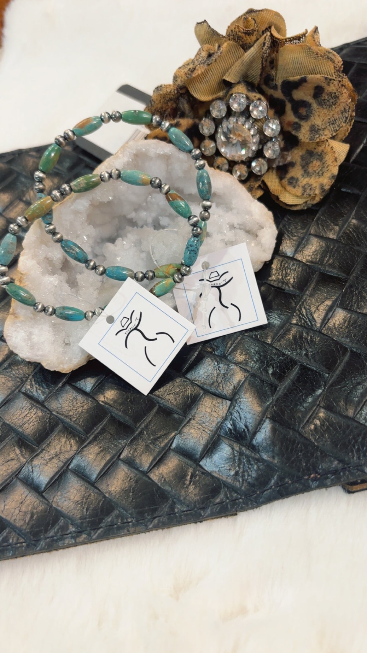 7.5” Sterling Silver HandStrung Kingman Turquoise Bead Stretch Bracelet