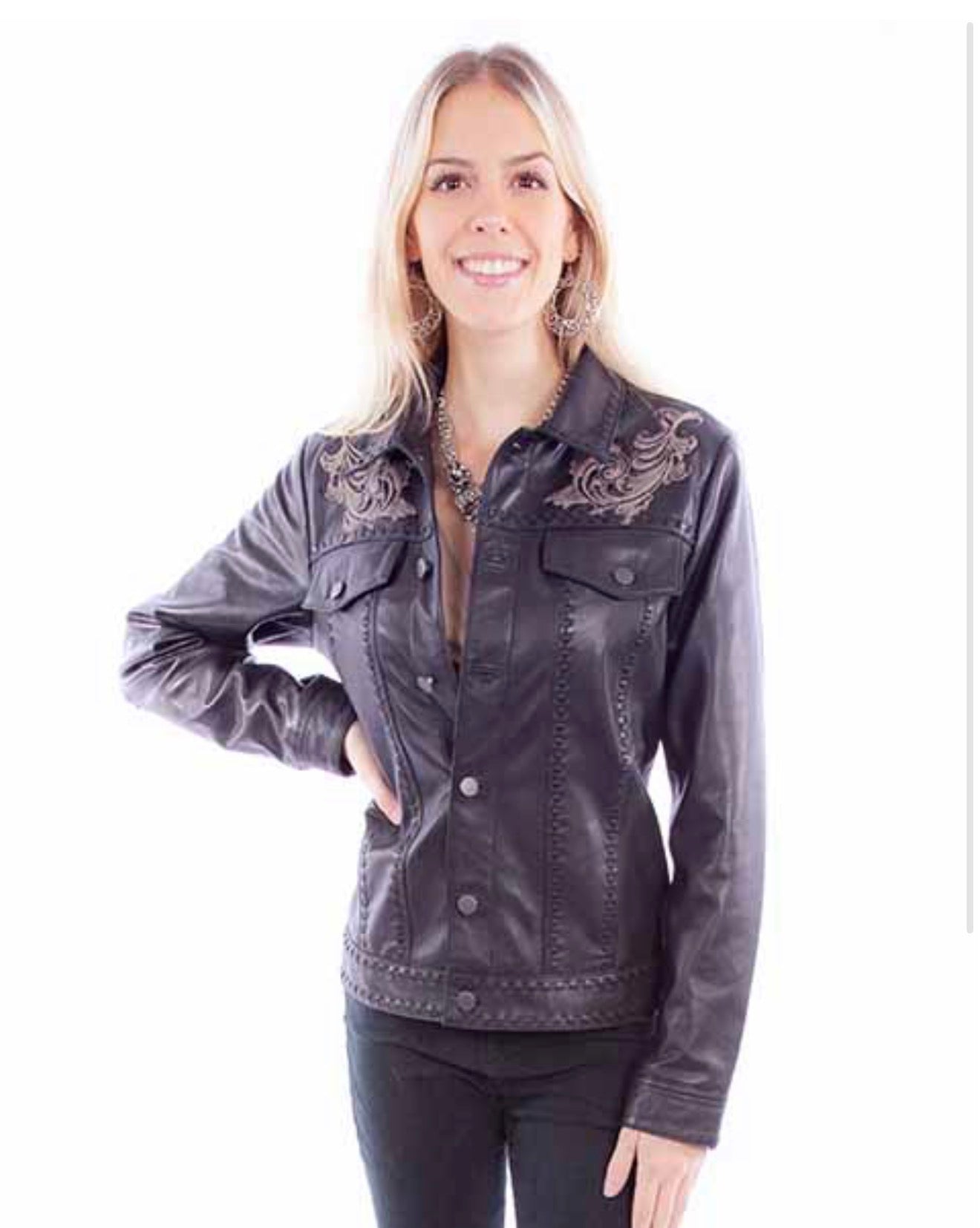 SCULLY LADIES EMBROIDERED STYLE LEATHER JACKET BLACK LAMB