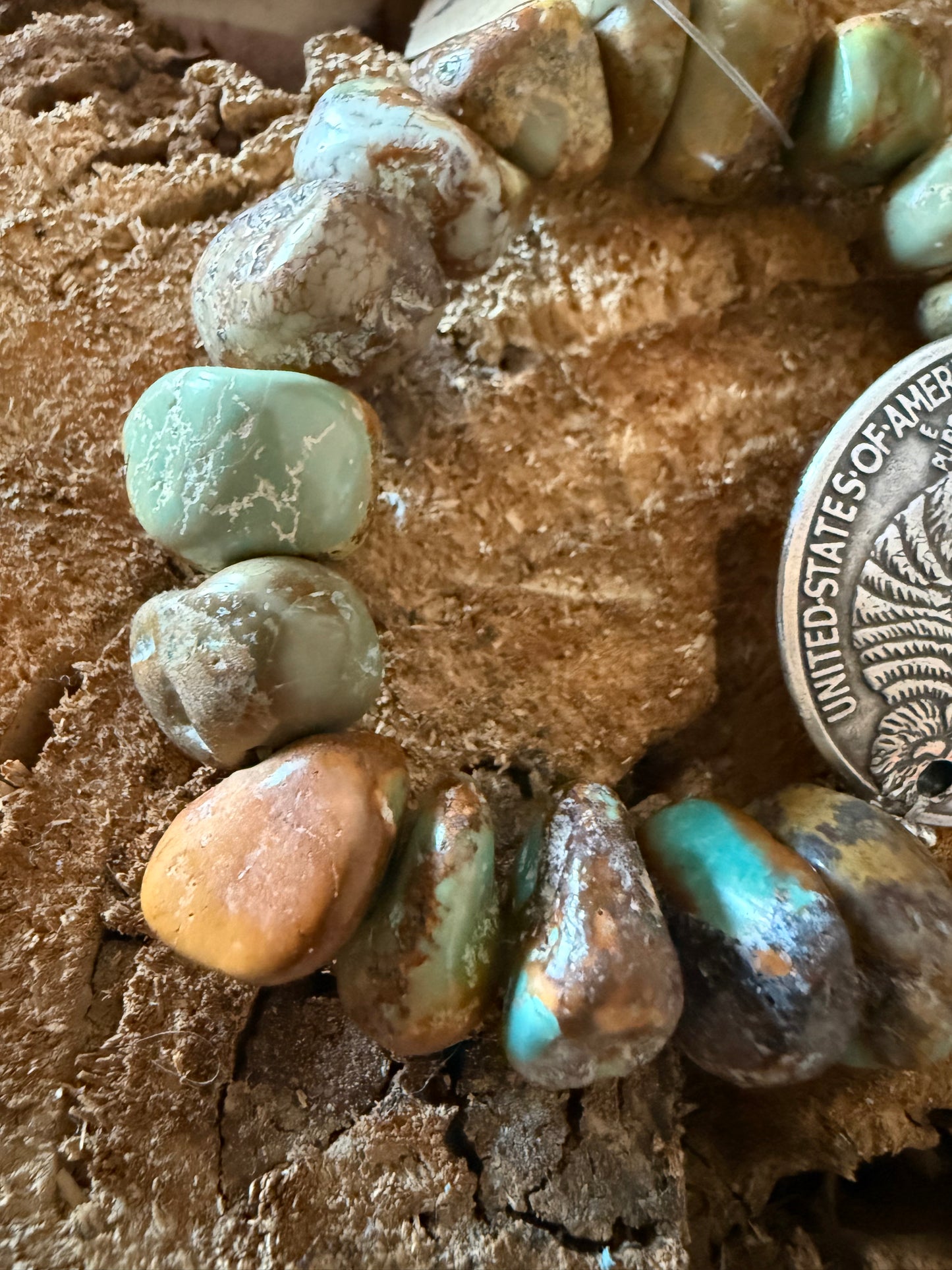 Natural Turquoise Nugget with 1.5” Buffalo Concho Stretch Bracelet
