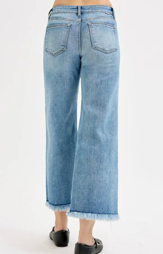 RISEN Mid Rise-Crop Wide Leg Jeans - Light Wash