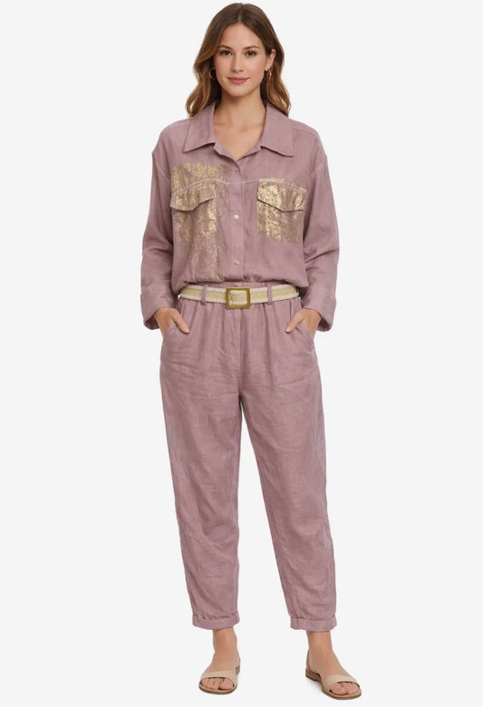 Marisima Made in Italy Linen Belted Pants with Pockets