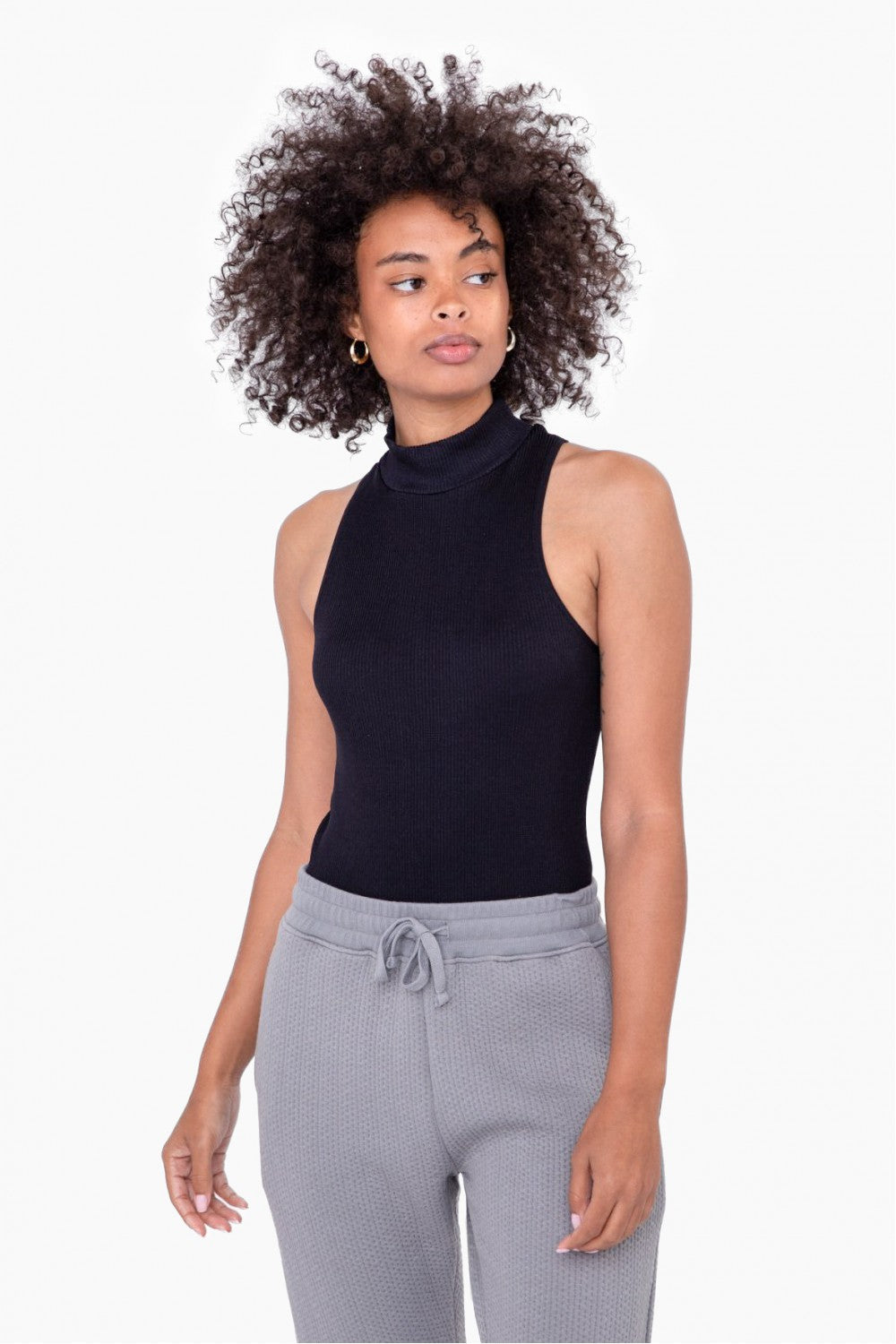 Mock Neck Ribbed Sleeveless Bodysuit