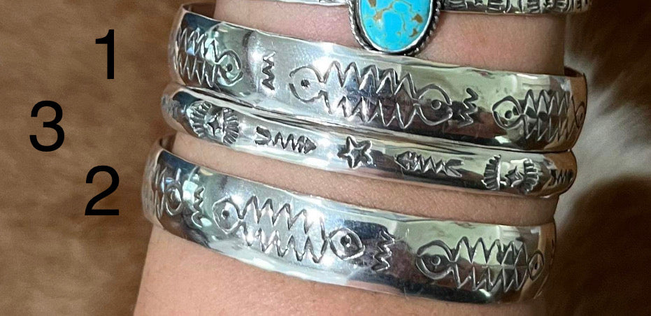 Cuffs all Navajo handmade, hand stamped sterling silver