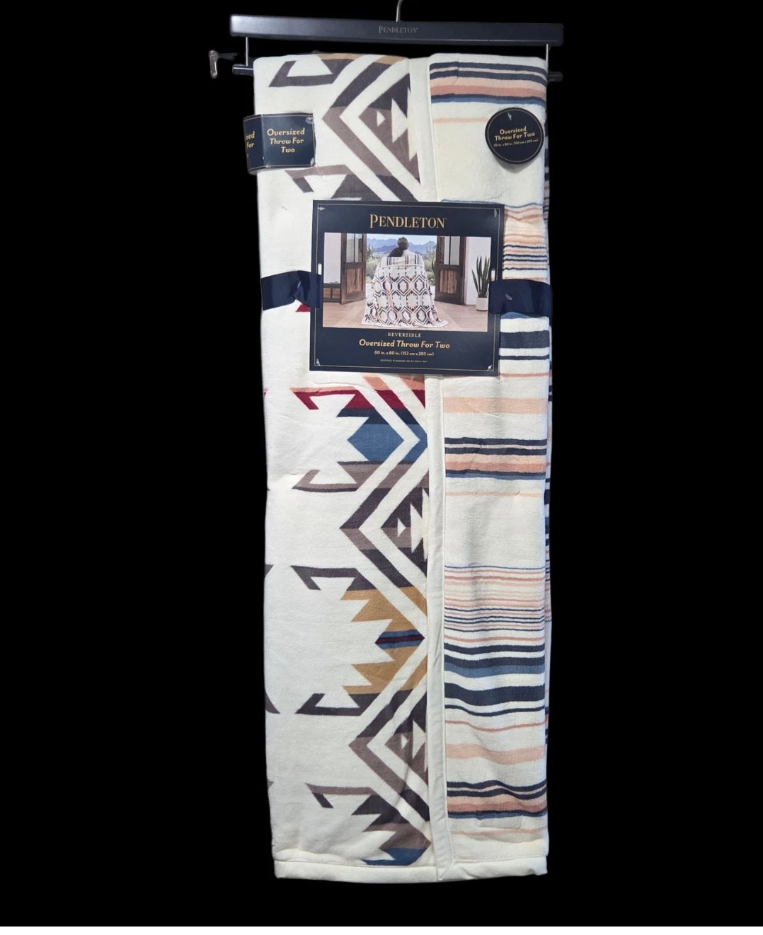 Pendleton Throw Blanket For Two Reversible Oversized Tribal Pattern 60x80 OEKO-TEX STANDARD 100