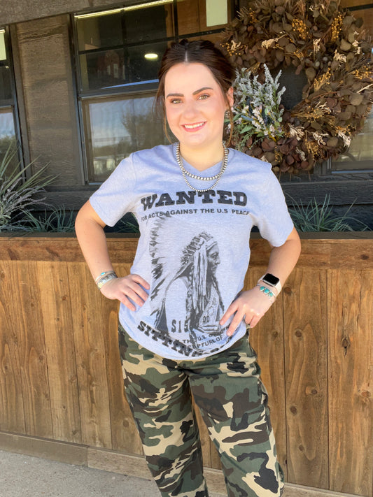 Chief Sitting Bull WANTED T-Shirt Rhinestone Embellished V-Neck