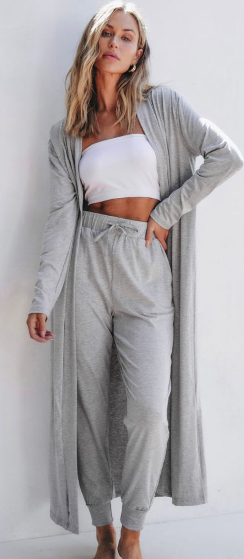 Split Long Cardigan and Jogger Pants Lounge Set