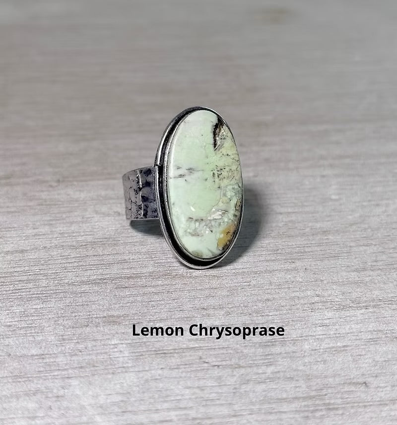 Kashi Semiprecious Large Stone Adjustable Rings Lemon Chrysoprase