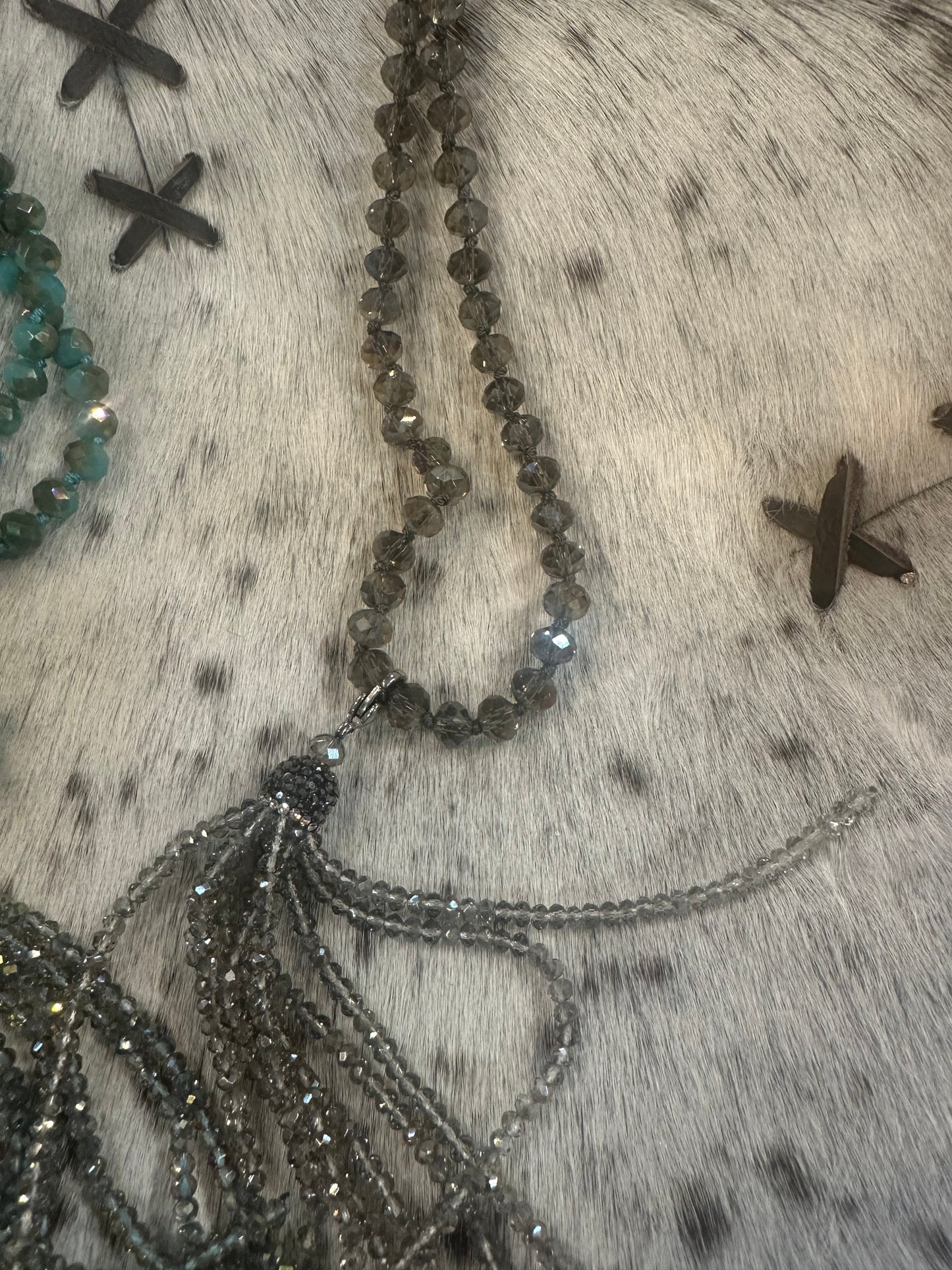 Long All Shimmer Beaded Tassel Necklace