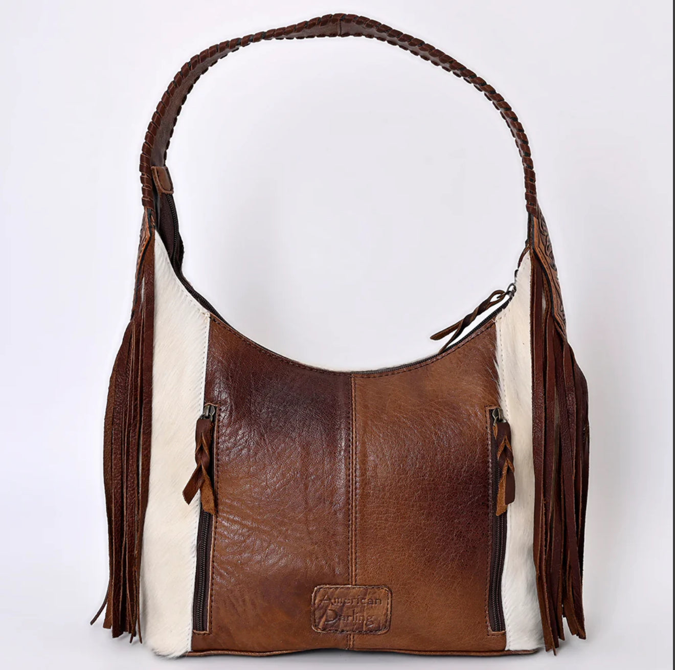 American Darling Annie Western Hobo Bag Hair-On Cowhide & Tooled Leather Shoulder Purse