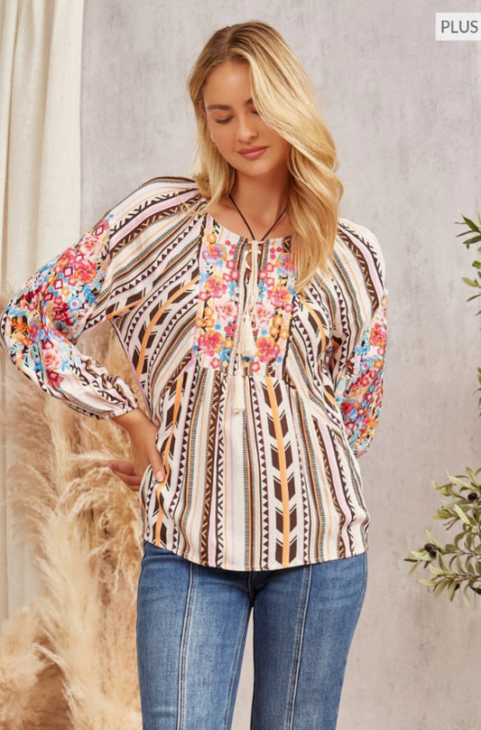 Savanna Jane - Andree’ by Unit - Embroidery Print Top