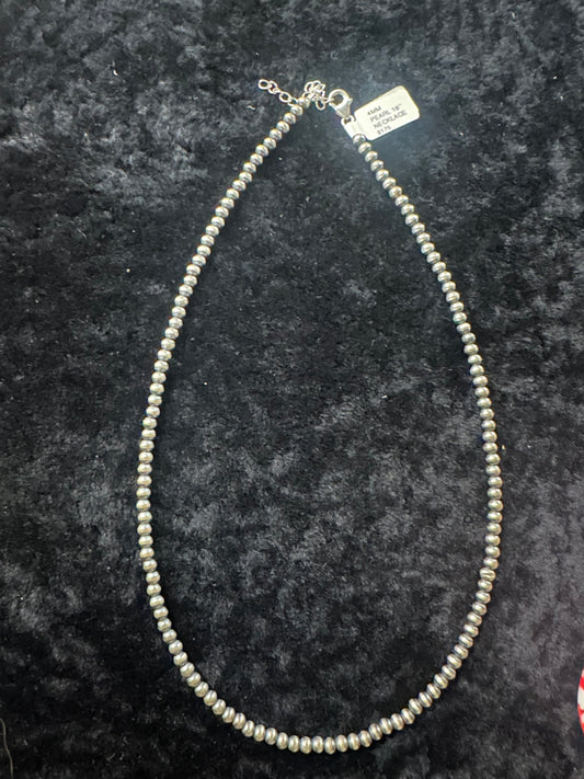 Sterling Silver Navajo Pearl Necklace 4mm 18”