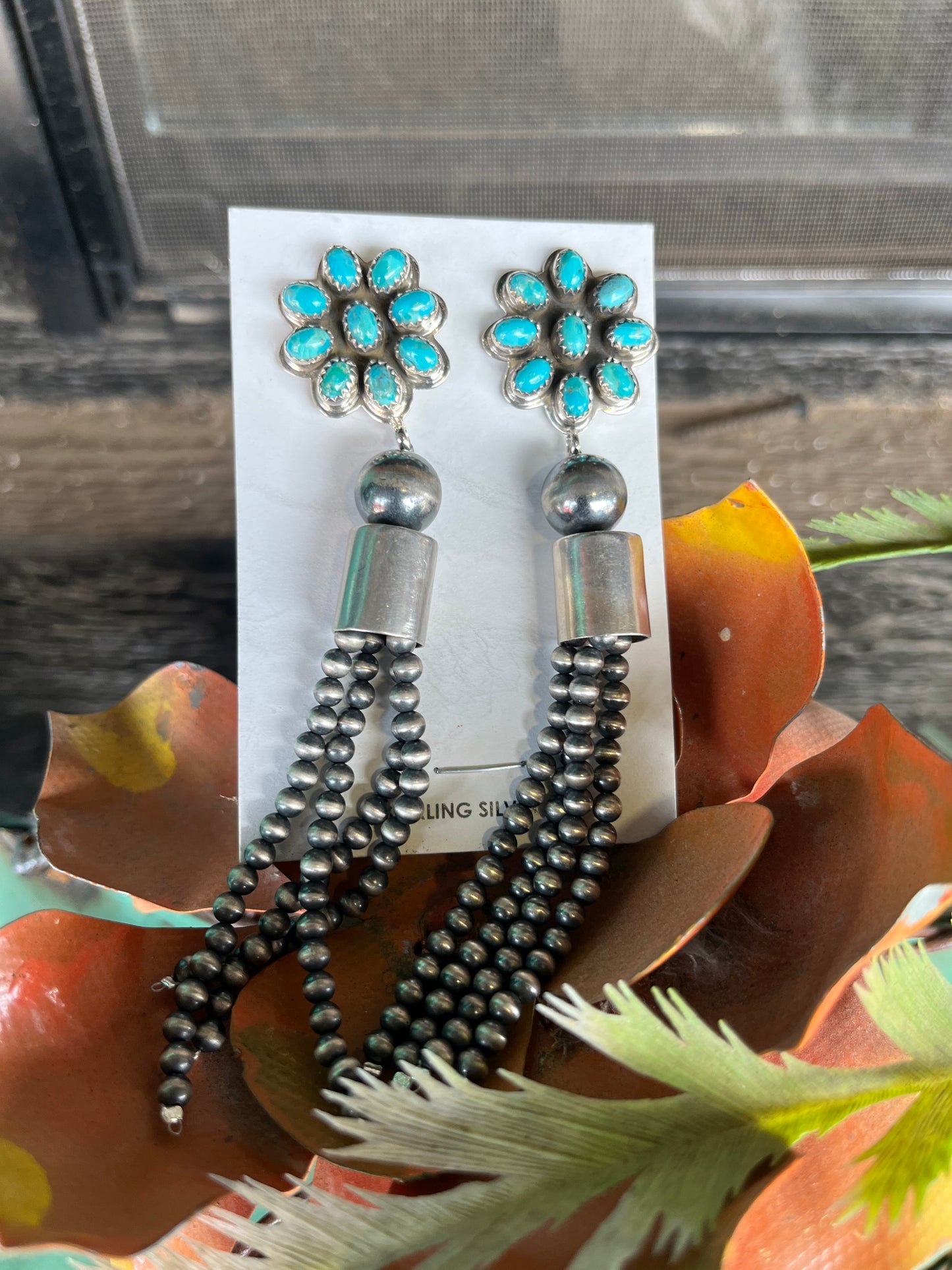 Handmade Sterling Silver Kingman Turquoise Tassel Earrings