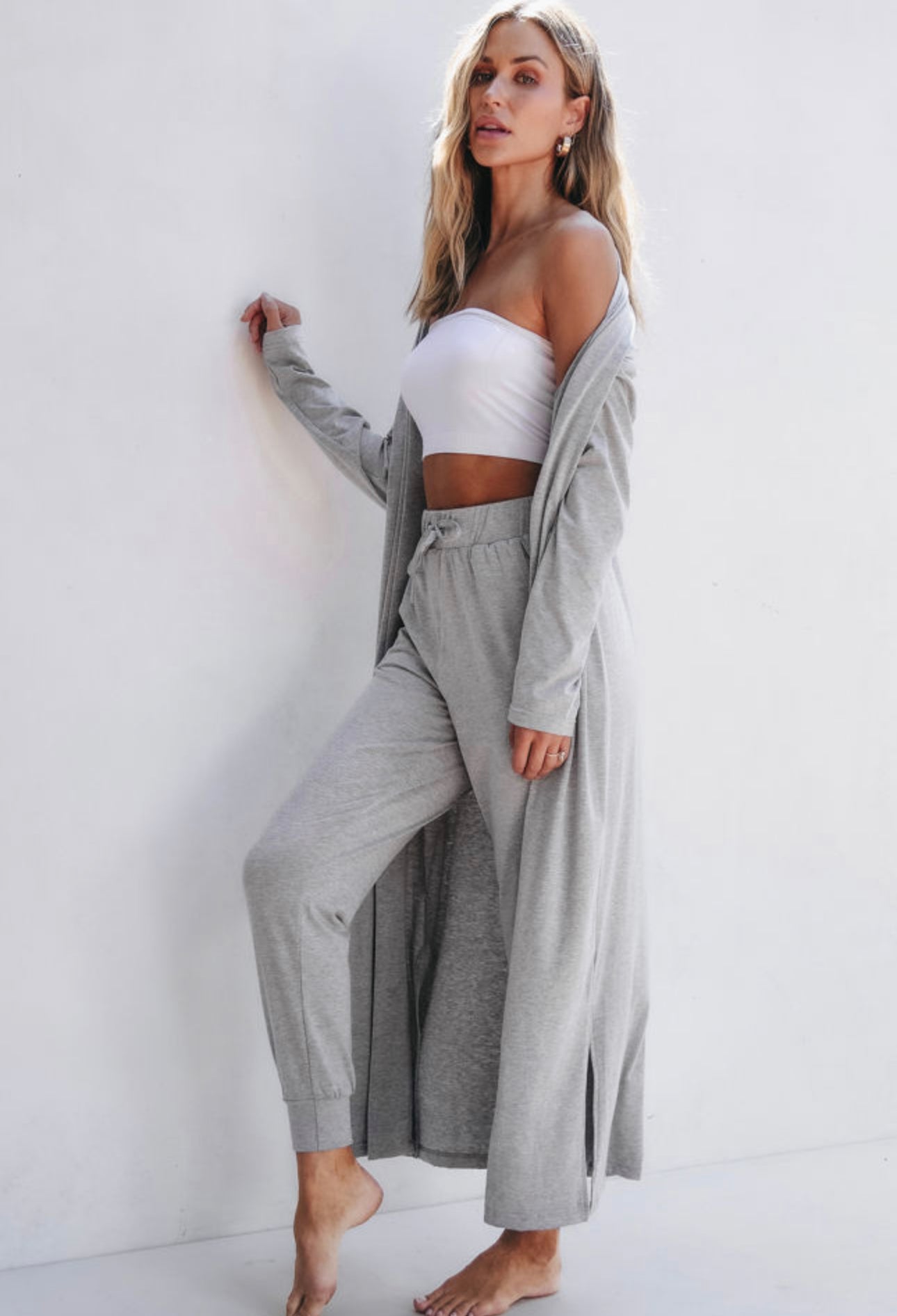 Split Long Cardigan and Jogger Pants Lounge Set