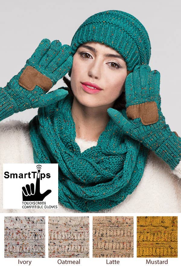 C.C Women Solid Ribbed Glove with Smart Tips