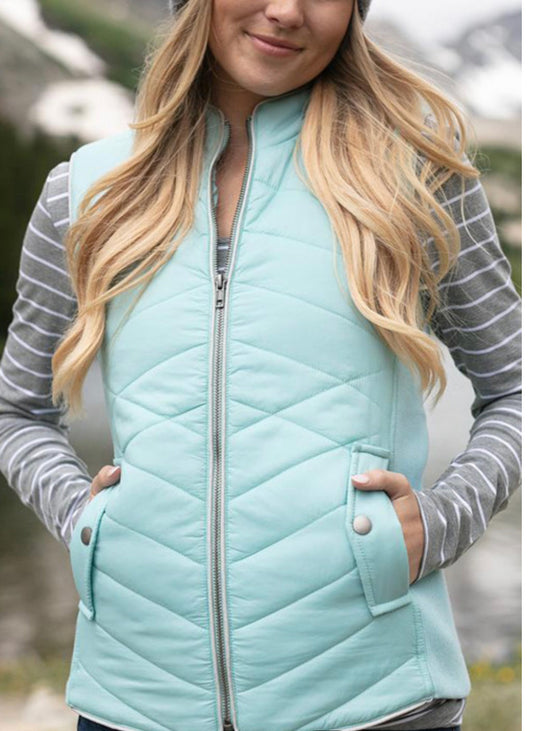 Sky Blue Zip-up Side Pockets Puffer Vest