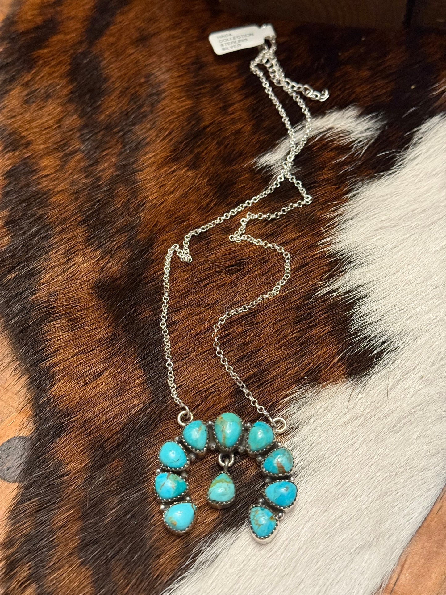 Sterling Silver Handmade Kingman Turquoise Naja with Dancing Stone Necklace