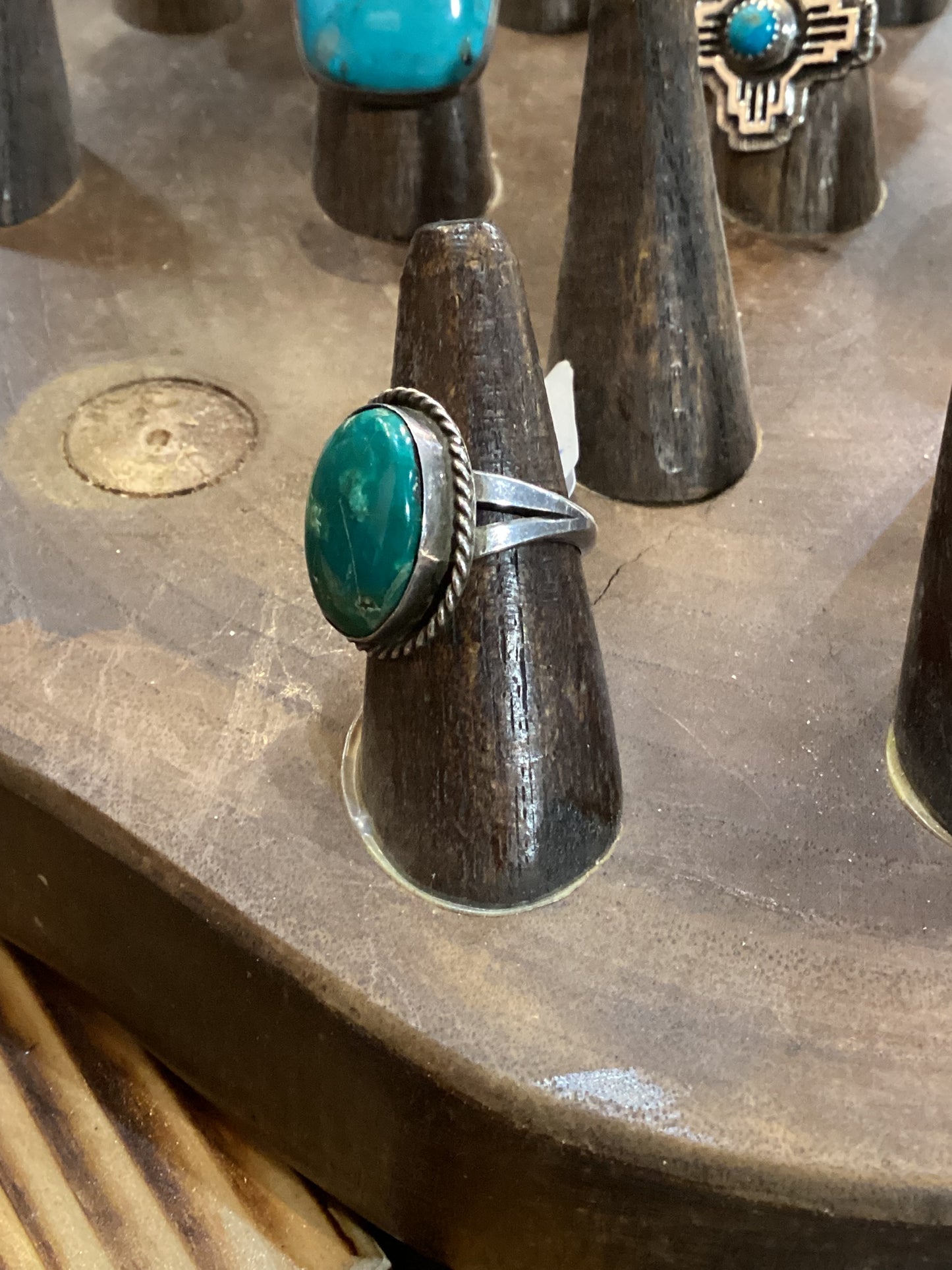 Oval Green Turquoise and Sterling Silver Ring