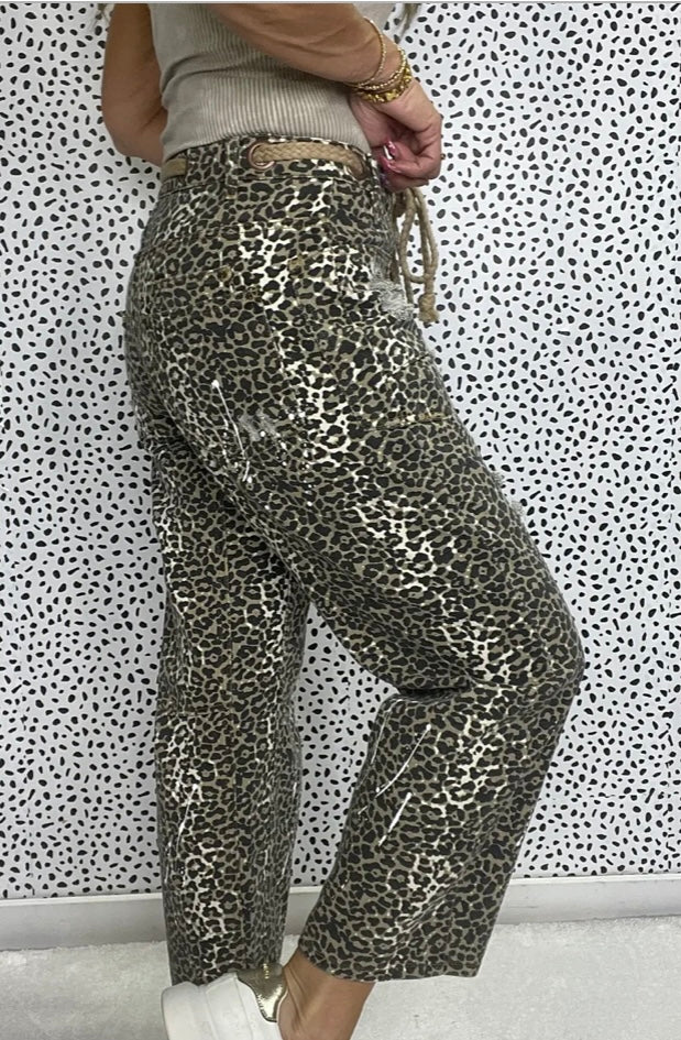OH Distressed Washed Cheetah Pants
