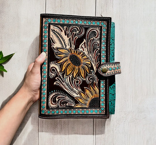Sunflower Tooled Leather Book Cover