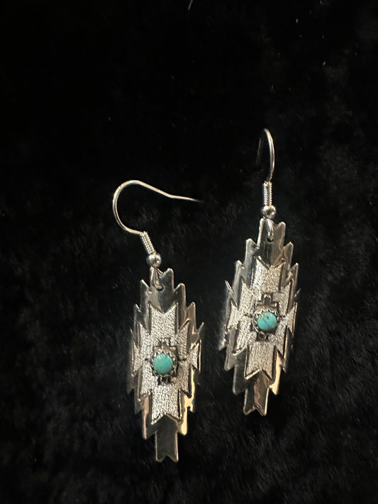 Navajo Handmade SS Kingman Turquoise Earrings