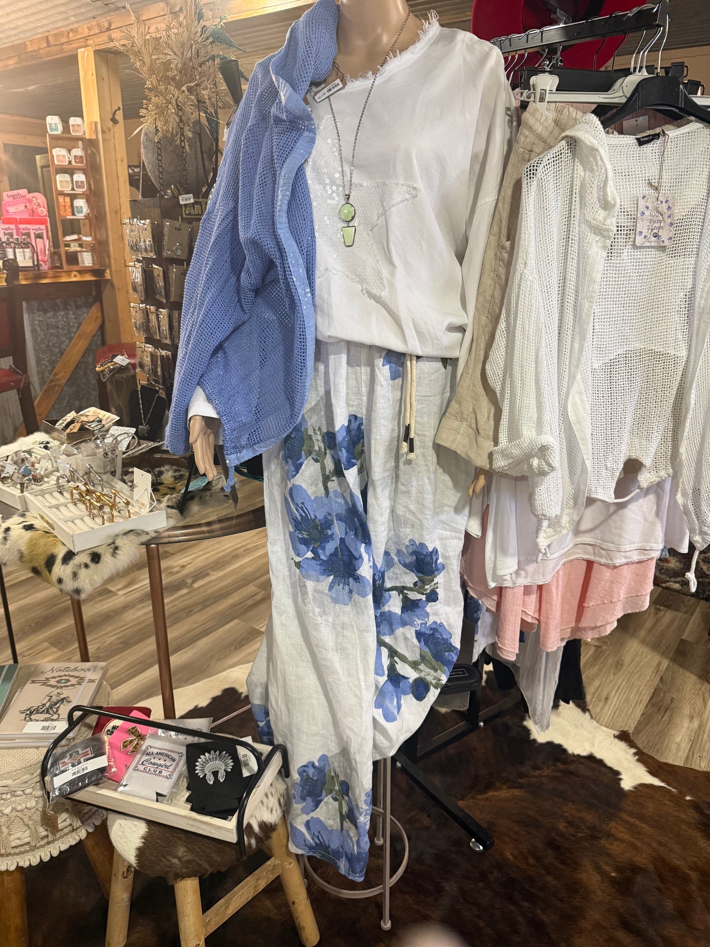 Marisima Made in Italy Linen Artistic Floral Pants