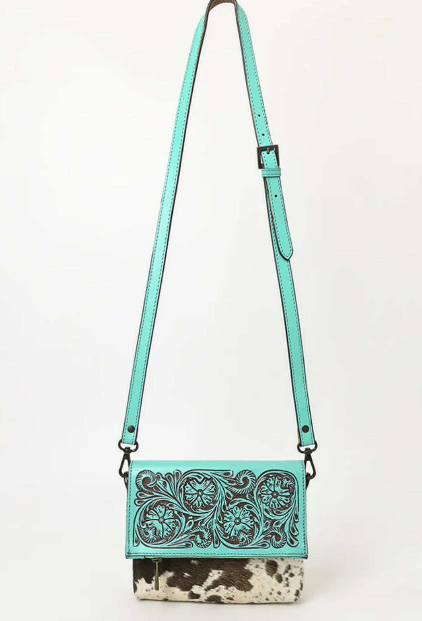 American Darling Hand-Tooled Leather & Cowhide Zip-Top Crossbody Bag