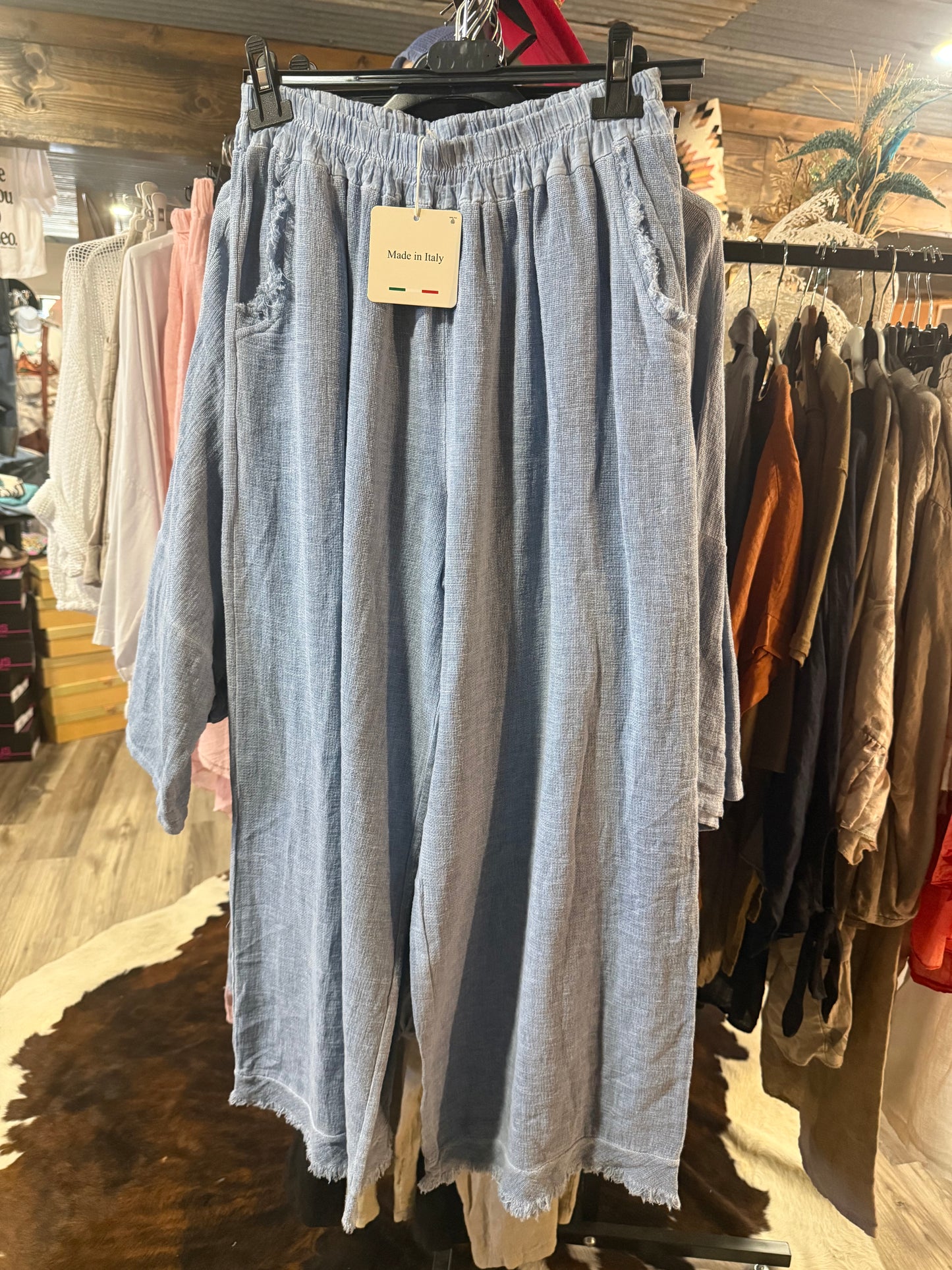 Marisima Made in Italy Frayed Gauze Pants