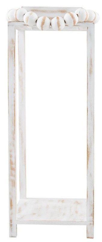25" and 20” Distressed White Wood Lanterns With a Bead Handle by Mud Pie