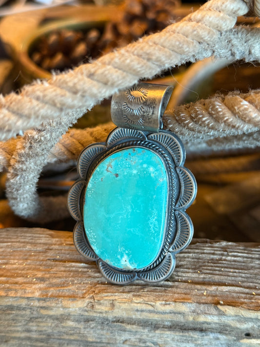 Gabby Spencer Navajo HandMade Thunder Mt Turquoise Pendant