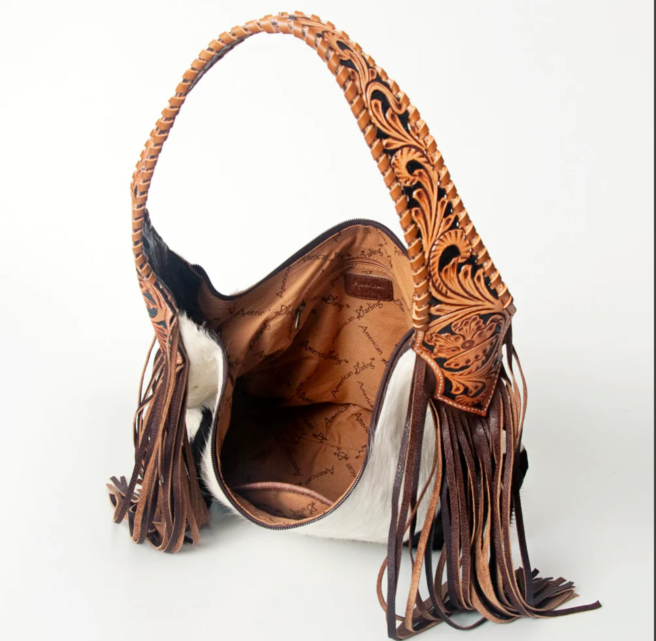 American Darling Annie Western Hobo Bag Hair-On Cowhide & Tooled Leather Shoulder Purse