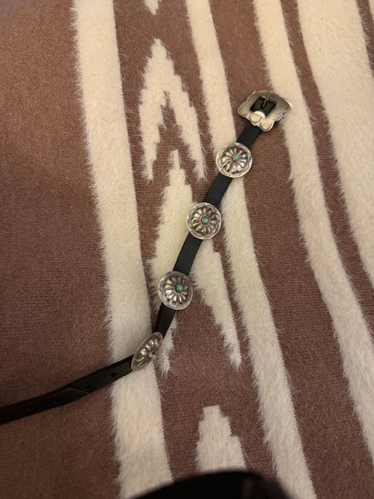 Joan Begay Leather Handmade Concho Navajo Buckle Bracelet