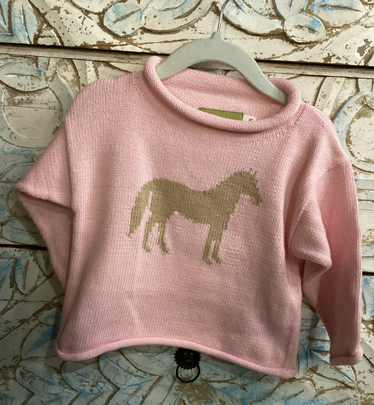 Claver - Horse Rollover Collar Pink Sweater