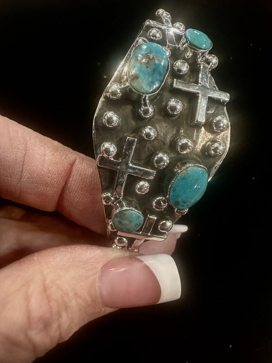 Gregg Yazzie Navajo Handmade SS Kingman Turq Bracelet