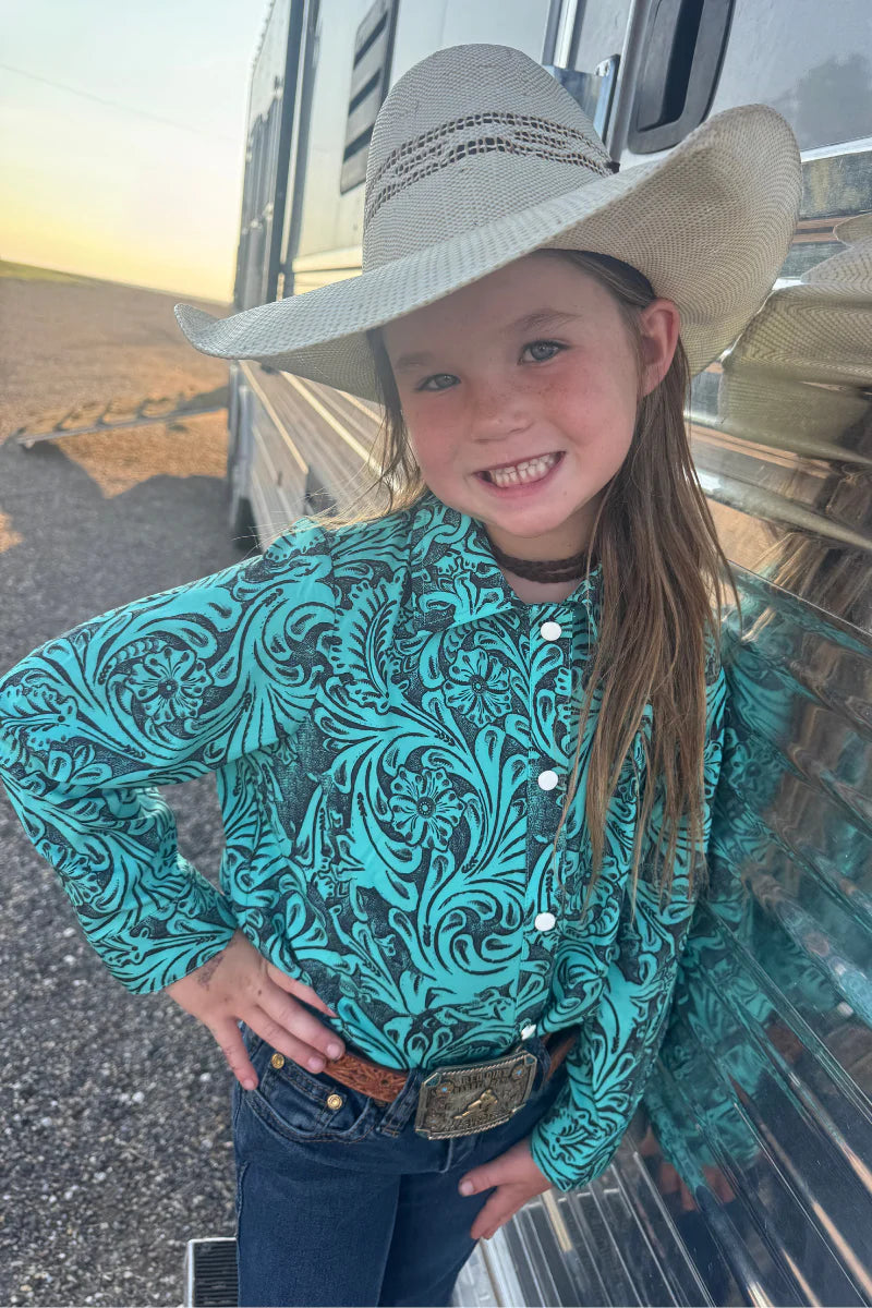 TOOLED IN TURQUOISE BUTTON UP KIDS