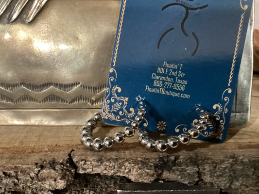 Silver Bead 1” Hoop Earrings