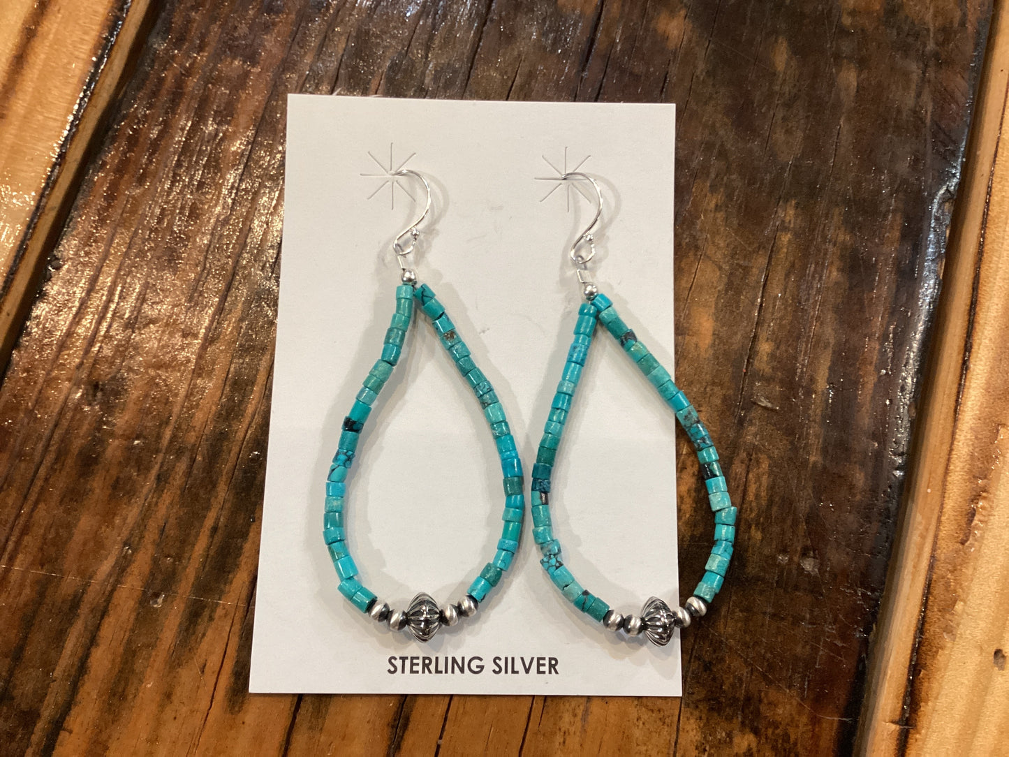 Handmade SS Kingman Turquoise Loop Earrings