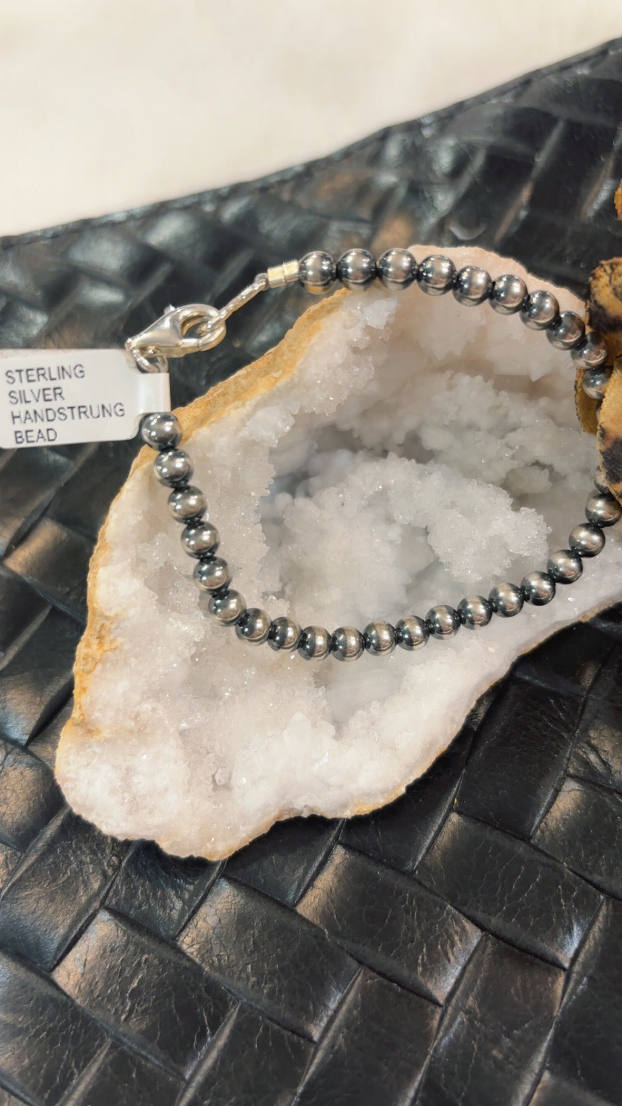 5mm 7.5” Sterling Silver HandStrung Bead Clamp Bracelet