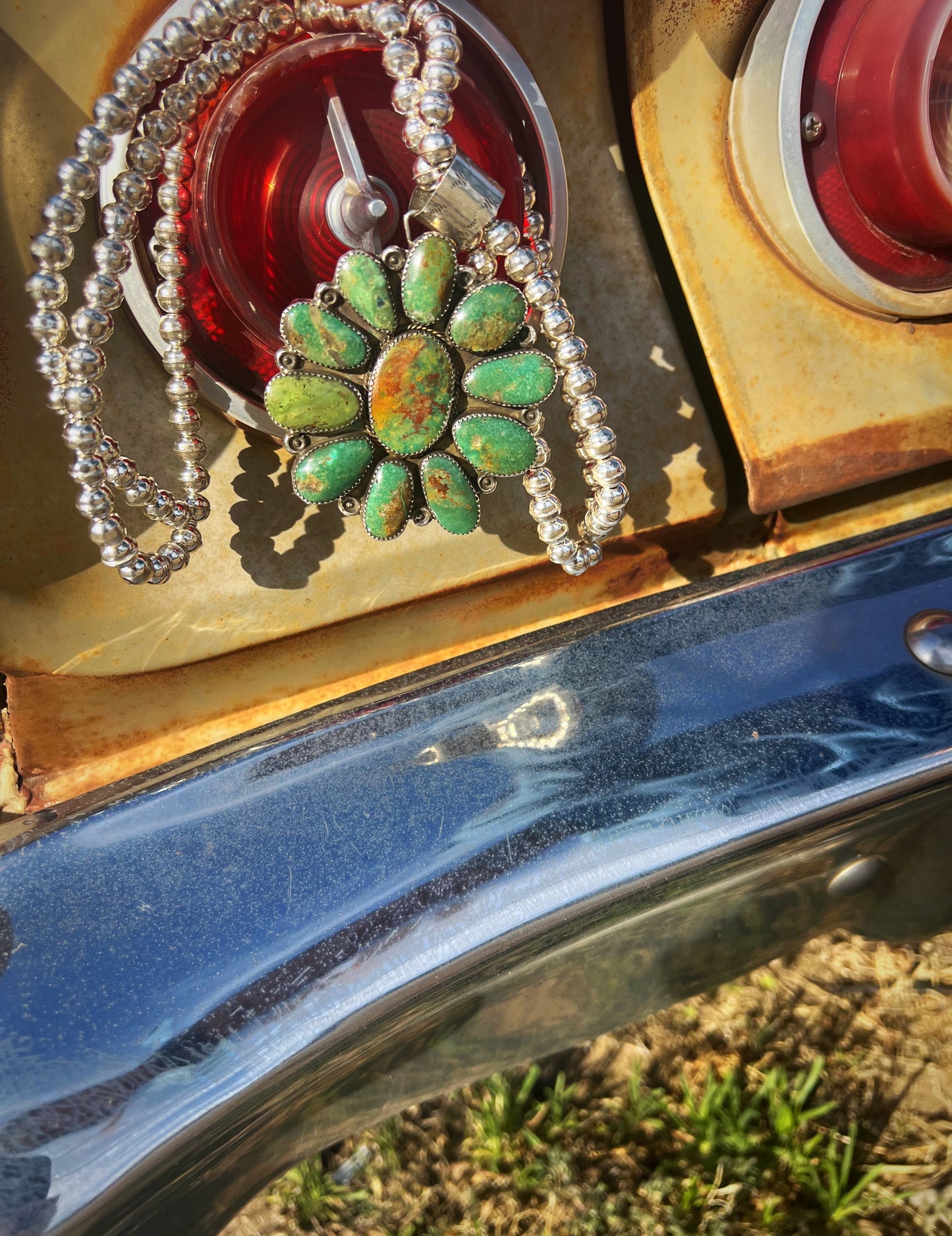 AUTHENTIC HANDMADE Navajo Pearls Bench Marked Turquoise and Sterling Silver