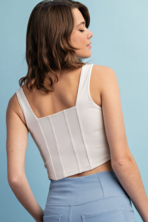 RAE MODE - COTTON STRETCH TWILL SQUARE NECK CROP TOP