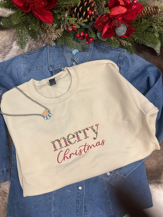 Embroidered Merry Christmas Long Sleeve Tee